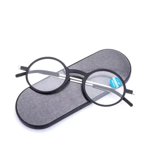 Mini TR90 Small Round Folding Reading Glasses Blue Light Blocking with Case