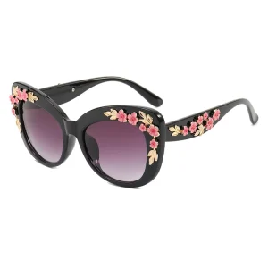 Model 18561 Floral UV400 Sunglasses, Rimless Plastic Frame, Women’s
