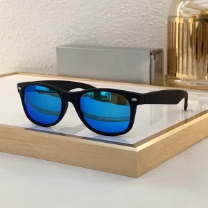 Model 2132 Matte Black TR90 Square Sunglasses for Men UV400 Protection Blue Mirror Lens Unisex Eyewear