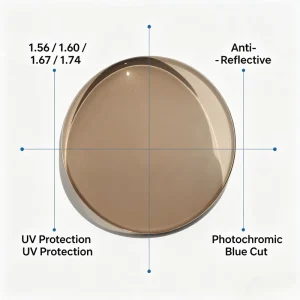 Multi-Color Photochromic Optical Lenses Single Vision Aspheric 1.56 1.60 1.67 1.74 UV420 Protection Blue Cut Resin