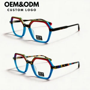 Multicolor Layered Handmade Acetate Geometric Optical Eyeglasses Frames