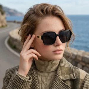 NWO T1822 Square-Frame Sunglasses with Hollow Temples