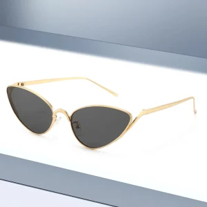 NWOGLSS T1645 New Niche High End Y2K Runway Style Metal Cat Eye Fashion Trendy Personality No Makeup Sunglasses UV400 Protection