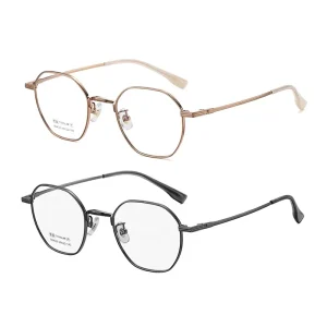 Natural Trendy Pure Titanium Full Rim Hexagon Optical Eyeglasses Frames IP Color Coating Light Weight Unisex B24029
