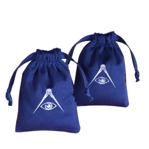 Navy Velvet Silk-Screen Printed Jewelry Dust Bag with Tassel