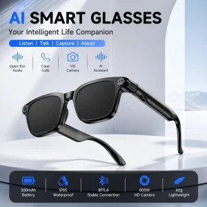 New AI Smart Glasses 1080P Camera Bluetooth 5.4 Audio Glasses WiFi Video Recording Smart Eyewear