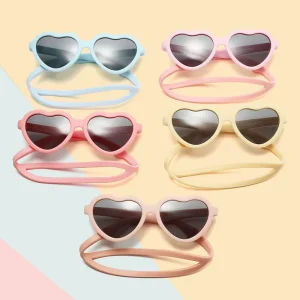 New Arrival Flexible Candy Color Cute Flexible Polarized Love Heart Baby Kids Sunglasses
