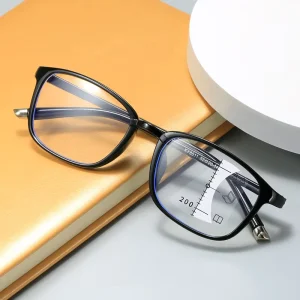 New Blue Light Blocking Progressive Lenses TR90 Multifocal Reading Glasses Unisex Square Frame White PC Material Glasses