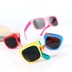 New Children’s Folding Sunglasses Fashion Square Double Color Frame Personalized UV Resistant Kids Glasses