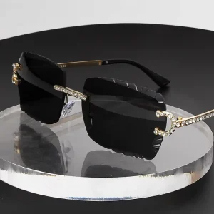New Cut Lens Sunglasses square Rimless Sunglasses High Quality Unisex Diamonds Shiny Sun Glasses Rhinestones Sunglasses