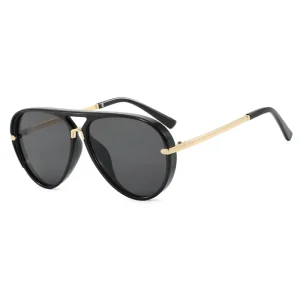 New Design Brown Shades Eyewear Women Sun Glasses Aviation Big Metal Frame Double Bridge Sunglasses