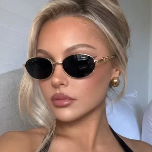 New Design Summer Small Oval Sunglasses Men Metal Frame Sun Glasses Women Chic Retro 90s Style Eyewear Luxury Brand Goggles