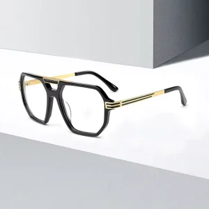 New Double Bridge Design Luxury Square Striped High Quality Optical Eyewear Frames Glasses Metal Legs Acetate