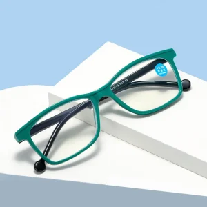 New Fashion Rectangle Tr90 Frames Reading Glasses Unisex Blue Light Blocking Red Green CE Certified PC Lenses Custom Logo