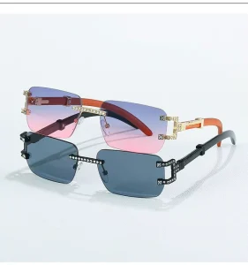 New Fashion Small Square Frameless Copper Brown UV400 Rhinestone Rimless Sunglasses for Women Men