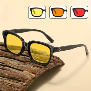 New Fashion Square Frame Anti Blue Light Night Vision Glasses Unisex Spring Hinge Red Yellow Orange Lens Eyewear