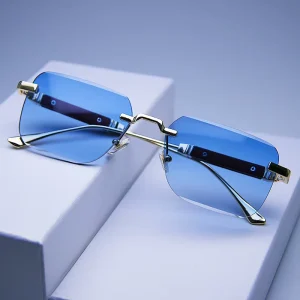 New Fashion Square Frame Men’s UV400 Sunglasses Frameless Casual Metal All match Sun Protection