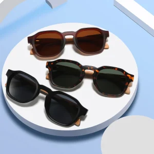 New Fashion Square Frame Wooden Sunglasses UV400 PC Frame Bamboo Men’s Driving Sun Protection Trendy