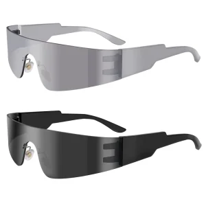 New Fashion Steampunk Women Trendy Men Cycling Unisex Oversized Punk Rimless Gradient Red Sports Sunglasses