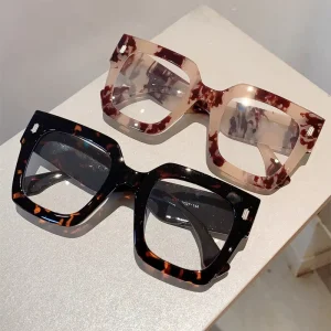 New Fashion Style Large Frame Square Rice Nail Anti Blue Light Glasses Full Frame Leopard Pattern Glasses