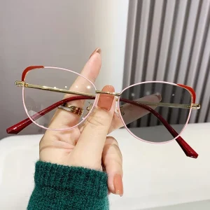 New Fashion Trendy Photochromic Female Eyeglasses Spectacle Metal Cat Eye Anti Blue Light Light Weight Full Rim Glasses Frame
