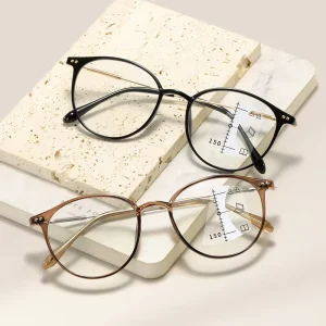 New Fashion Unisex Ultralight Reading Glasses with Blue-Light Blocking and Adjustable Vision Focus, Gray and Brown