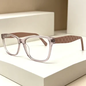 New Fashion Womens Beige Translucent Eyeglasses High Quality Thick Temple Frames With Luxury Diamond Texture Decor Optical