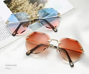 New Fashionable Frameless Diamond Edged Sunglasses Square Lenses Stylish Bent Feet UV400 Glass High Unisex Sun Glasses Lens