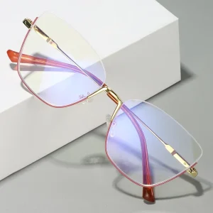 New Half Frame European and American Anti blue Cat Eye Geometric Pattern Unisex Lightweight Youth Fashion Metal Glasses Frame