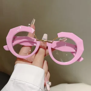 New Irregular Full Rim Metal Decorative Flat Glasses for Women Trendy Quirky Geometric Pattern Anti Blue Light Eyewear