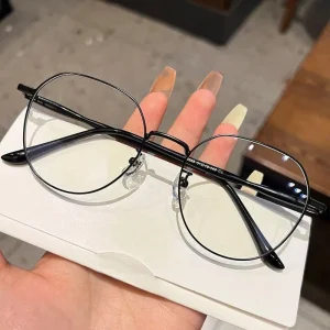 New Metal Large Half Frame Anti Blue Light Non Prescription Reading Glasses Fashionable Geometric Pattern Diamond Face Shape