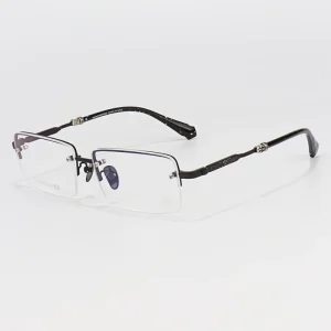 New Read Half Frame Square Black Silver Color Optical Prescription Luxury Brand Fashion Light Custom logo Glasses Eyewear Frames