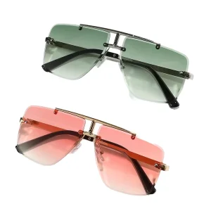New Rimless Double Color Gradient High End Women’s Driving Sunglasses Fashionable Trendy PC Lenses UV400