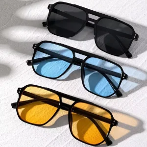 New Square-Frame Retro Jelly-Color UV400 Double-Beam Sunglasses