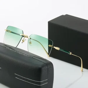 New Square Frameless UV400 Men Women Brand Sunglasses Fashion Metal Leg Small Driving Luxury Designer Sun Glasses With Box
