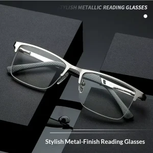 New Square Silver Lightweight Metal Fashion Presbyopic Glasses Transparent Lens Anti Blue Light for Face Reading Unisex