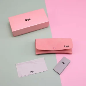 New Women’s Rectangle Pink Leather Sunglasses Case UV400 Lenses Eco-Friendly Soft Bag Stitched Design Customizable Brand