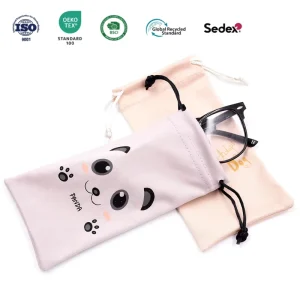 OEM Custom Logo 9x18cm Digital Print Animal Pattern Drawstring Eyeglass Pouch
