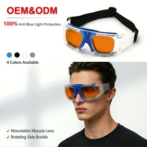 OEM ODM 100% Blue Light Blocking Wide Orange Lens TPE PC Rotating Buckle Myopia Lens Compatible Multi Color Unisex Sport Goggles