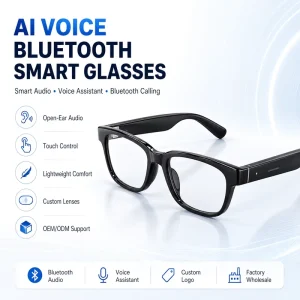 OEM ODM Custom Logo AI Voice Smart Glasses Open Ear Audio Eyewear Wireless Calling Smart Glasses