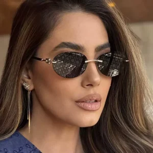 OEM ODM Fashion Designer Oval Small Frame Shades Retro Custom Logo UV400 Rimless Sunglasses Women Men
