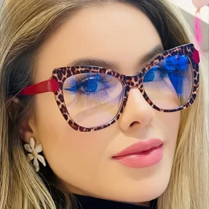 OEM Women’s Large Cat-Eye Eyewear Frames with Blue-Light-Filtering Clear Lenses
