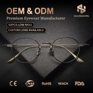 OTW6040 Round Titanium Eyeglasses Frames Black Silver Rim Gold Engraved Temple Optical Glasses For Business Daily Fashion Wear