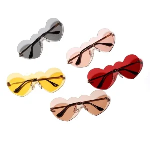 One-Piece Metal Rimless Heart-Shaped Sunglasses for Kids and Women