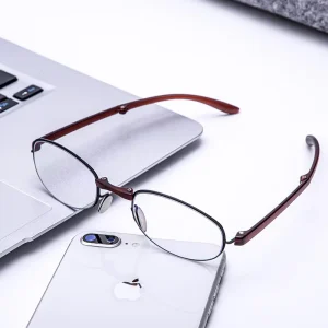 Oval Folded Progressive Anti-Blue Light Reading Glasses with Lightweight Red Frame