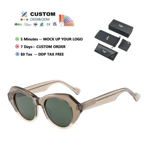Oval Polarized Sunglasses with Black Cat-Eye Full-Rim Acetate Frame and UV Protection, Unisex, Manufacturer