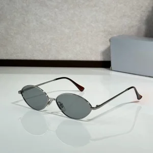 Oval Retro Metal Sunglasses UV400 Grey Lenses Lightweight Thin Frame Men’s Women’s