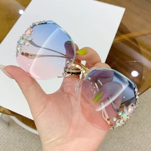 Oval Sun Glasses Gafas Latest Diamond Lens Inlaid Luxury Metal square Multicolor Women’s Sunglasses