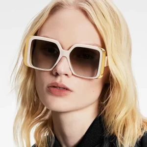 Oversize Square Sunglasses, Unisex, Large Metal Frame, Black/White/Gold/Red