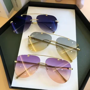 Oversized AC Lens Metal Rimless Glasses Sunglasses